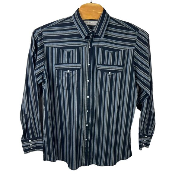 Bit & Bridle Mens Striped Long Sleeve Pearl Snap Button Up Western Shirt XLT - Picture 2 of 6